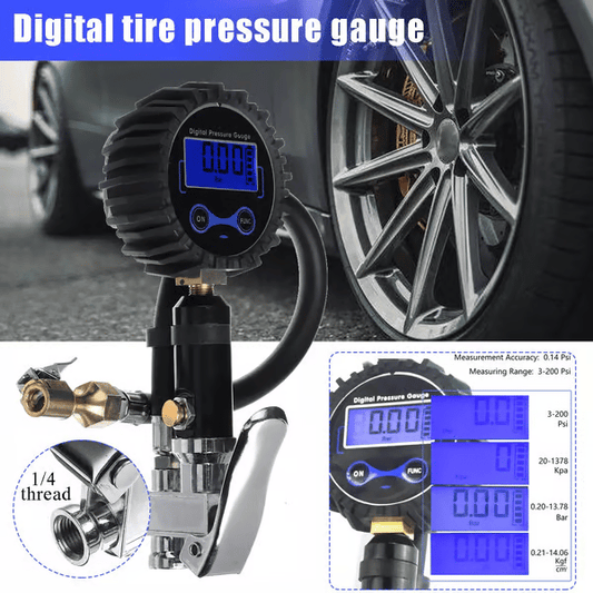 💞50K+ SOLD! 🔧 Digital Tyre Pressure Gauge & Inflator: ±1% Accuracy, 4 Units, Brass & Steel