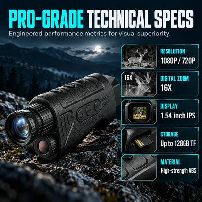 1080P HD Infrared Night Vision Monocular – 16X Digital Zoom Handheld Camera for Hunting and Surveillance